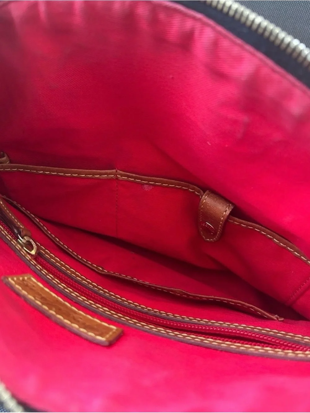 Dooney & Bourke Black Duffel with Brown Leather Trim